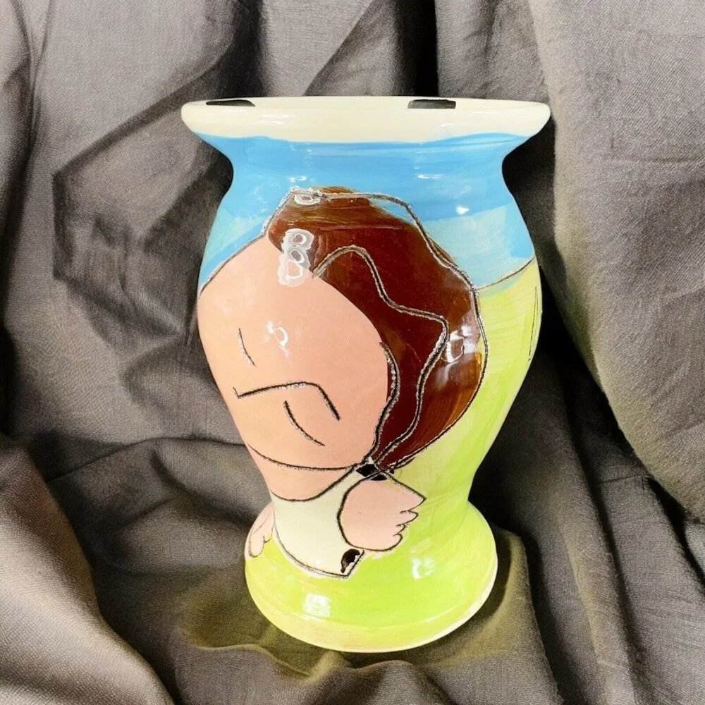 Sandra Magsamen Art Pottery Vase‎ Laugh Out Loud and Laugh Often Artist Signed